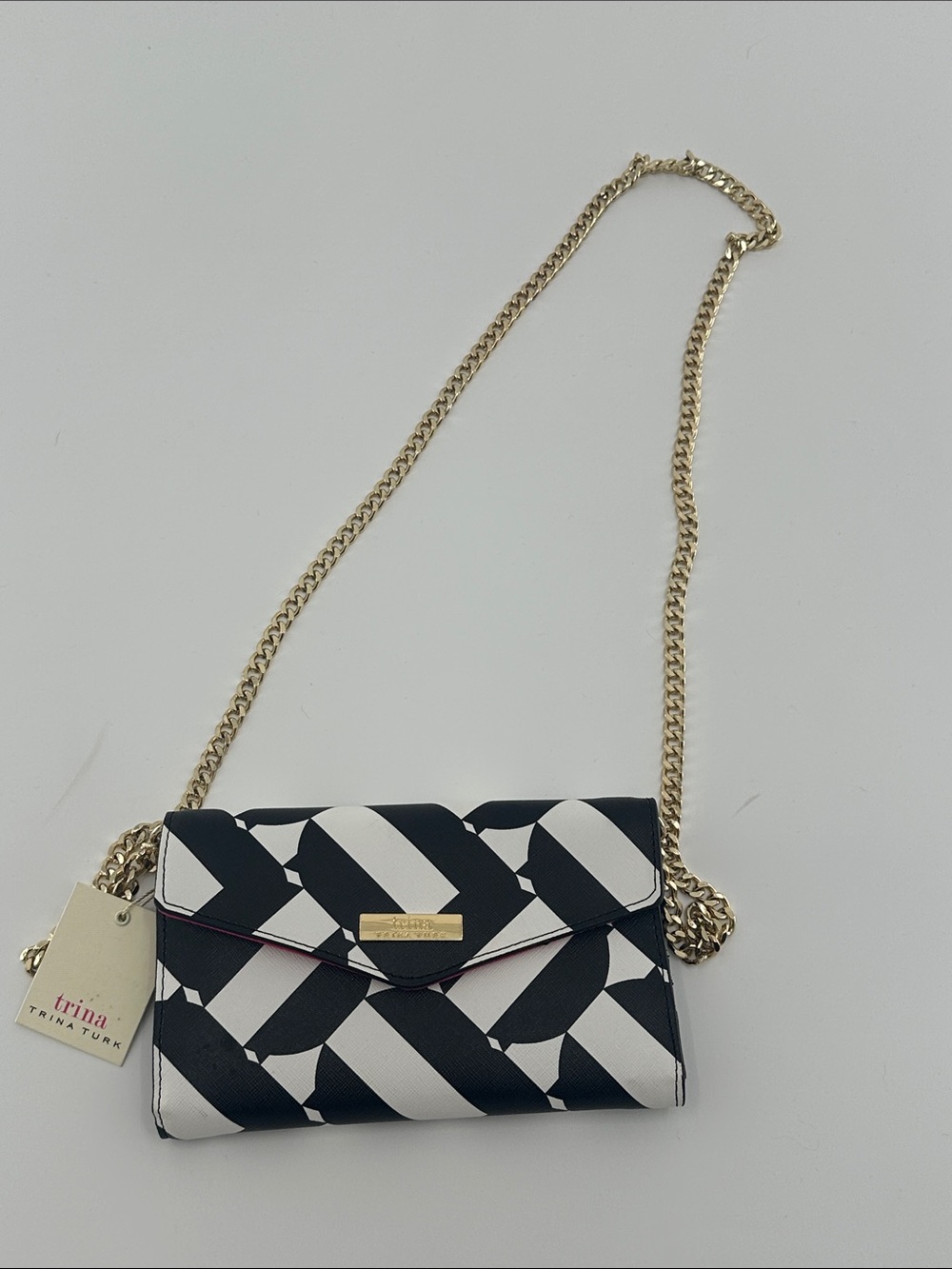 Trina Turk Black & White Geometric Chain Crossbody